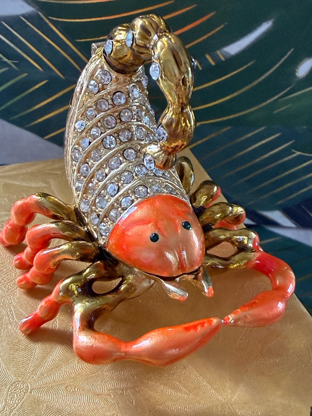 Orange Gold Scorpion Crystal Rhinestone Trinket Box Tchotchke NIB